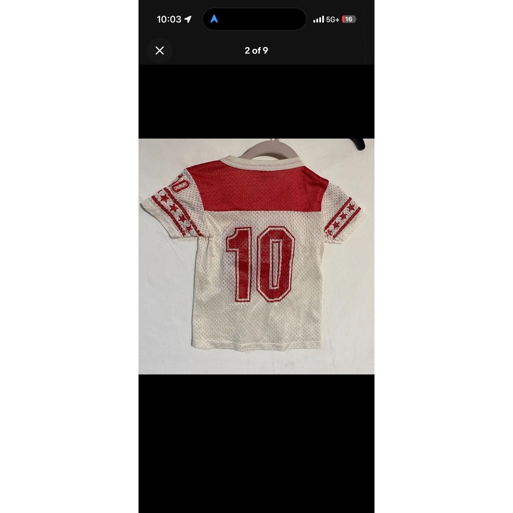 Vintage 70s ELY Mesh Football Jersey Boys S 6-8 Red White Short Sleeve V-Neck